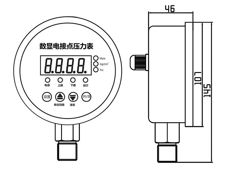 YL-818E電接點壓力表尺寸圖